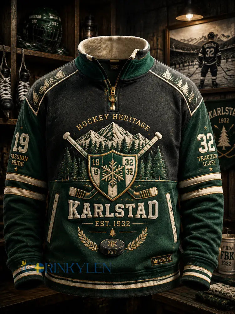 1932 Grönt & Vitt Hockeyklubb Sweatshirt med dragkedja - som bild / S