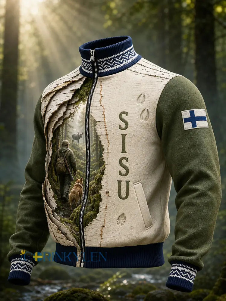 Avslappnad bekväm jacka med ett vintagefinländskt konsttryck - A / S