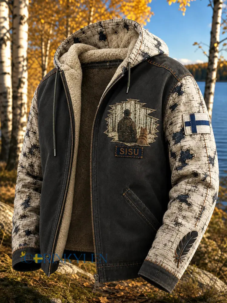 Bekväm snörbar och avslappnad hoodie med retrofinländskt konsttryck - A / S