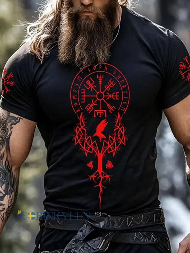 Casual T-shirt med Vintage VikingNorse etnisk konst Print - A / S