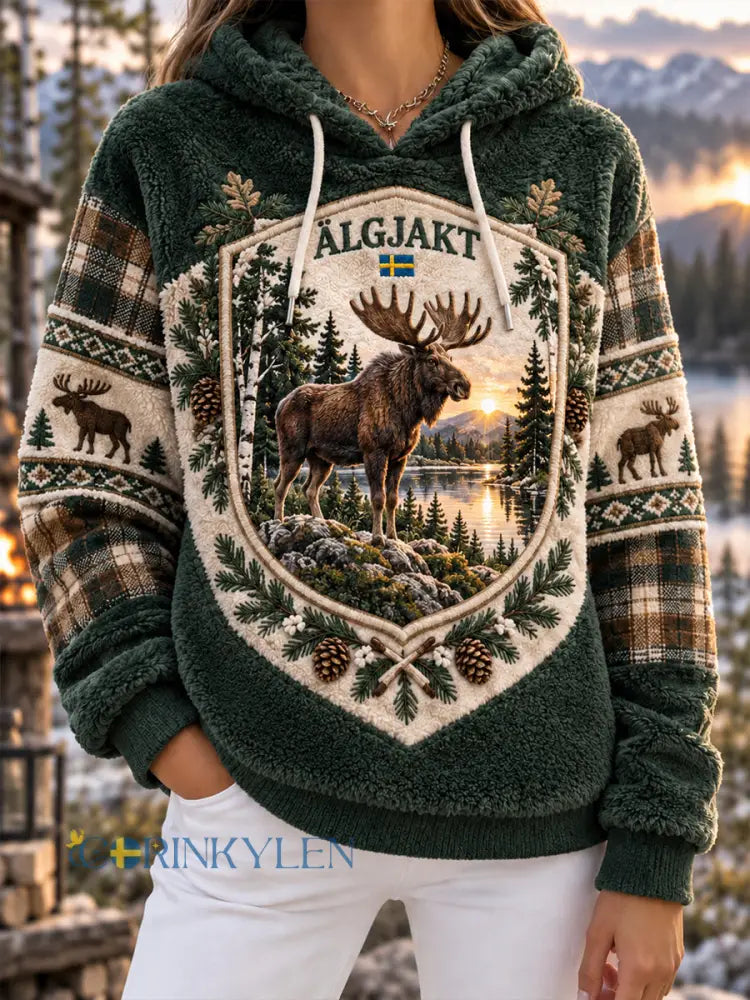 Damens Svenska Jaktssäsong Flanell Hoodie - A / S