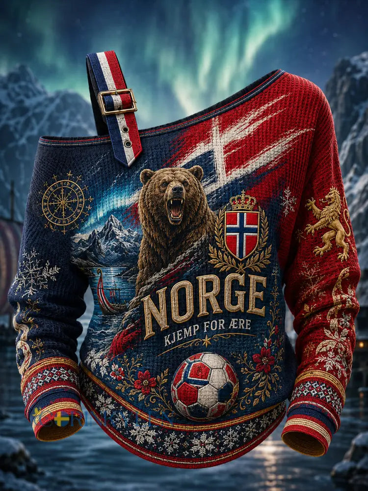 Damer Norsk fotbollstryck Lässig axelbandslös sweatshirt - A / S