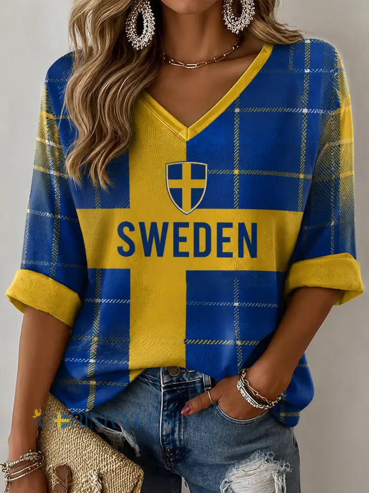 Damer Svensk Fotbollstryck Avslappnad T-shirt - som bild / S