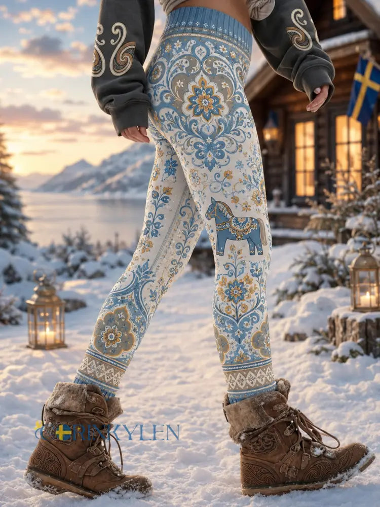 Damer Svensk Midsommardags Minneskonsttryck Leggings - A / S