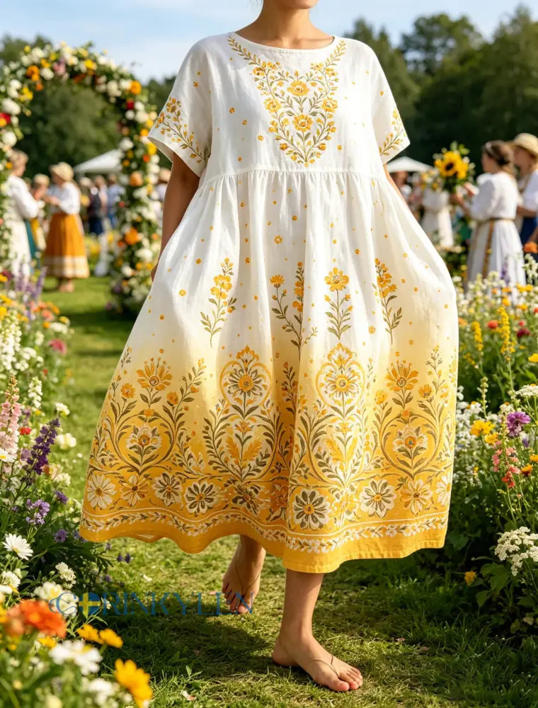 Damer Svensk midsommarfest minneskonsttryck maxiklänning - A / S