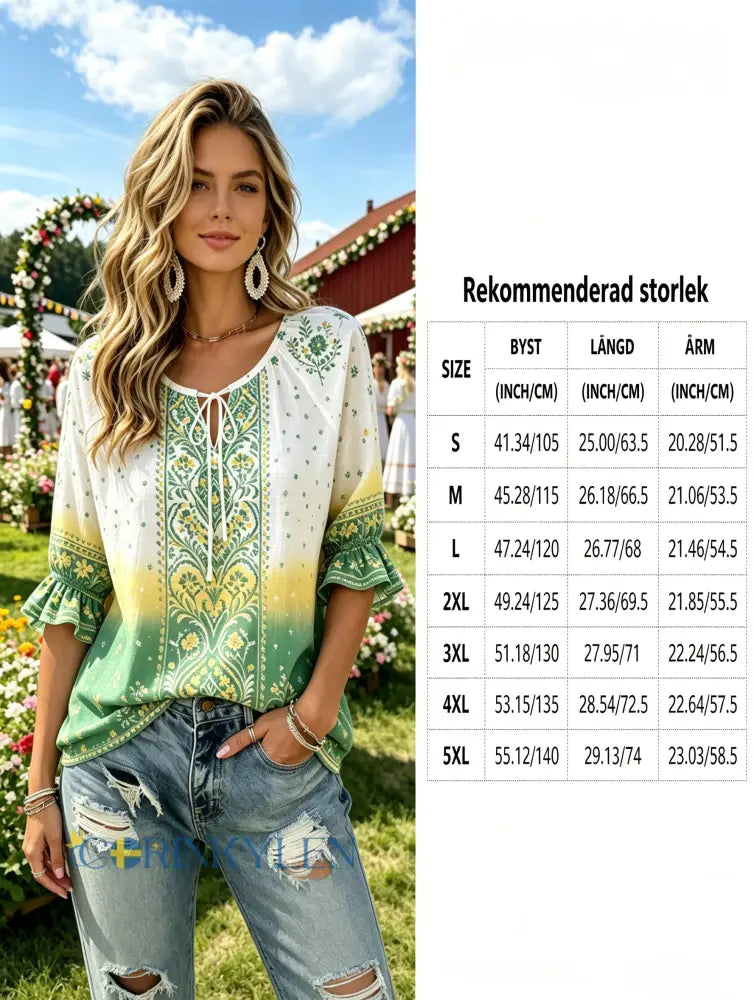 Damer Svensk midsommarfest minneskonsttryck T-shirt - H / S