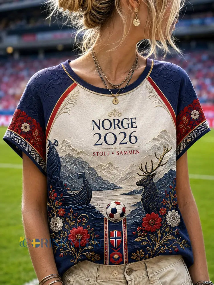 Damernas Norge 2026 Fotbollssupporter Lässig T-shirt - som bild / S
