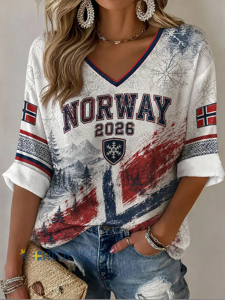 Damernas Norge Fotboll Lässig Sportstil Våffeltröja - som bild / S