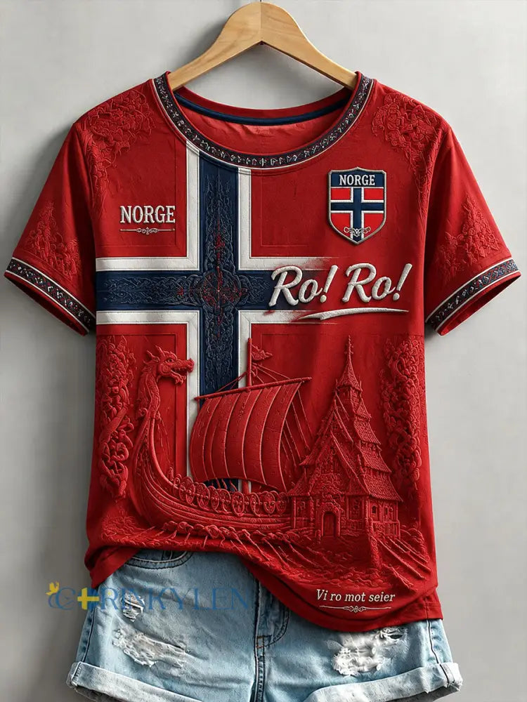 Damernas Norge-viking T-shirts - röd / S