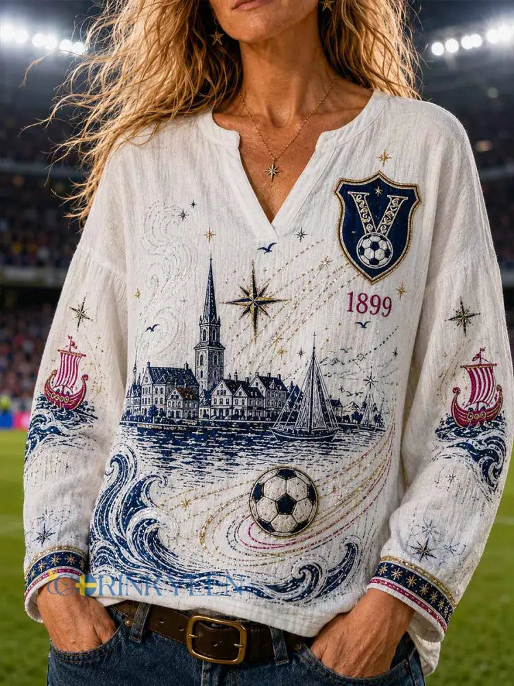 Damernas vintage fotbollströja från 1899 med traditionell lagtryckning - som bild / S