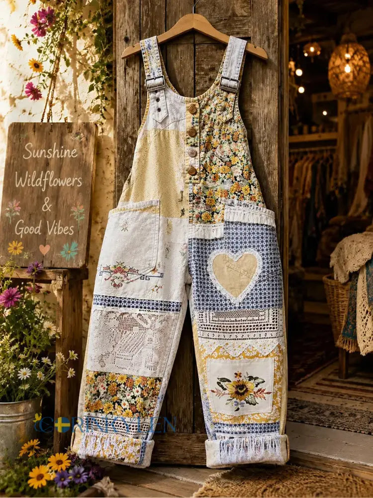 Damkläder med blommiga konstmönster på overaller - bäie / S