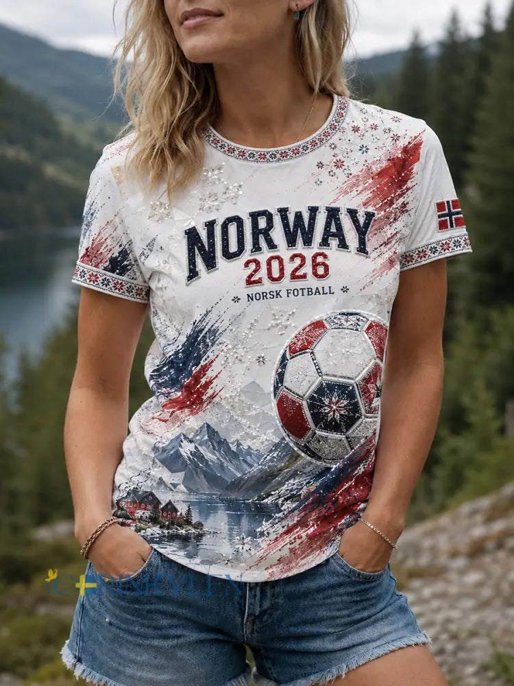 Dammens Heia Norge fotbollssupportergrafik T-shirt - som bild / S