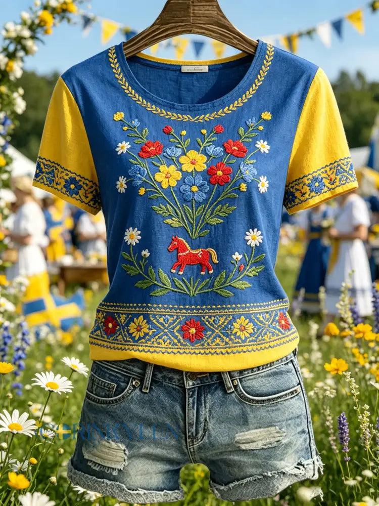 Dammens svenska midsommarminneskonsttryck T-shirt - A / S