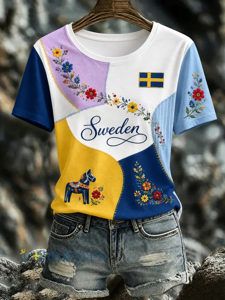 Dammens svenska midsommarminneskonsttryck T-shirt - A / S
