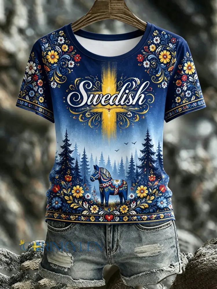 Dammens svenska midsommarminneskonsttryck T-shirt - A / S
