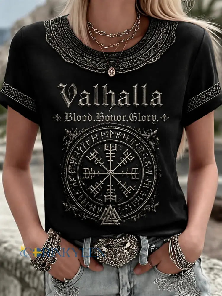 Dammens Valhalla T-shirt med tryck - som bild / S