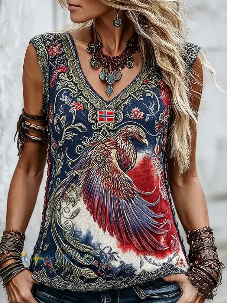 Dammernas skandinaviska stil nordisk blommig konsttryckt tanktopp - som bild / S