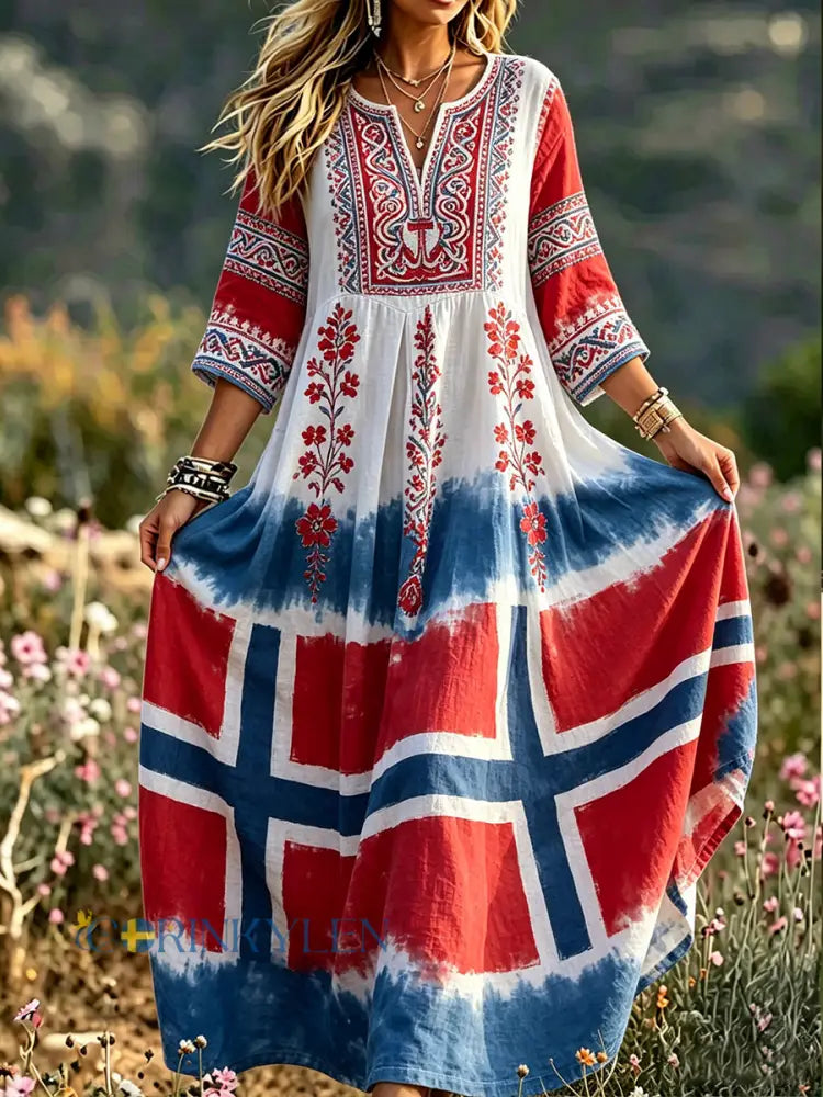 Dams retro vikingadragt med blommönster och avslappnad stil - A / S