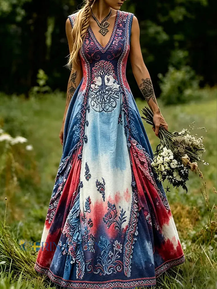 Damskjorta i skandinavisk stil med nordisk blommönstrad konsttryck - som bild / S