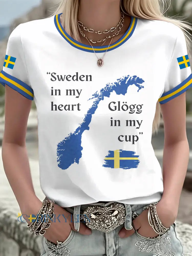 Damsvensk tryckt t-shirt - som bild / S