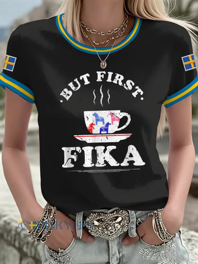 Damsvensk tryckt t-shirt - som bild / S