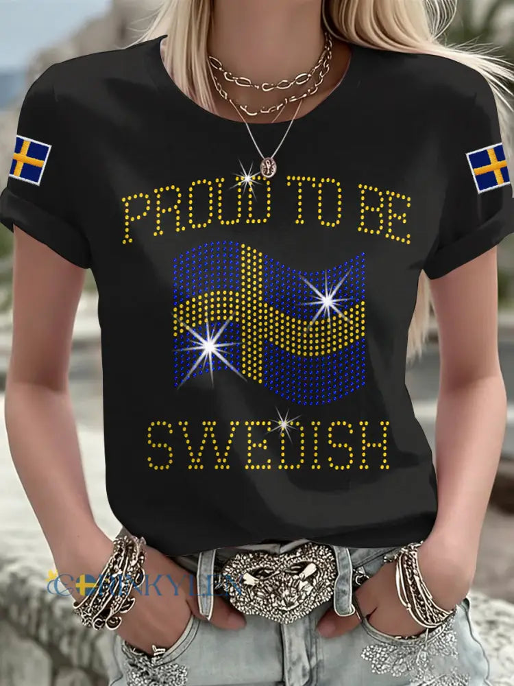 Damsvensk tryckt t-shirt - som bild / S