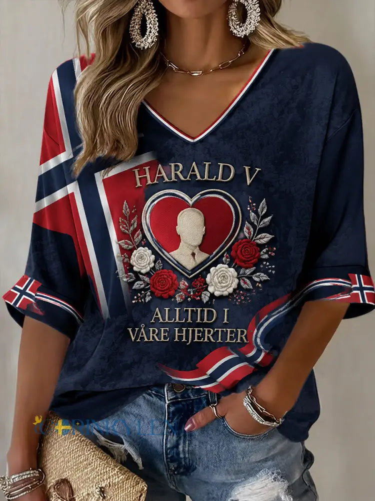 Damtröja från Norway med Harald V-tryck - blå sjöfart / S