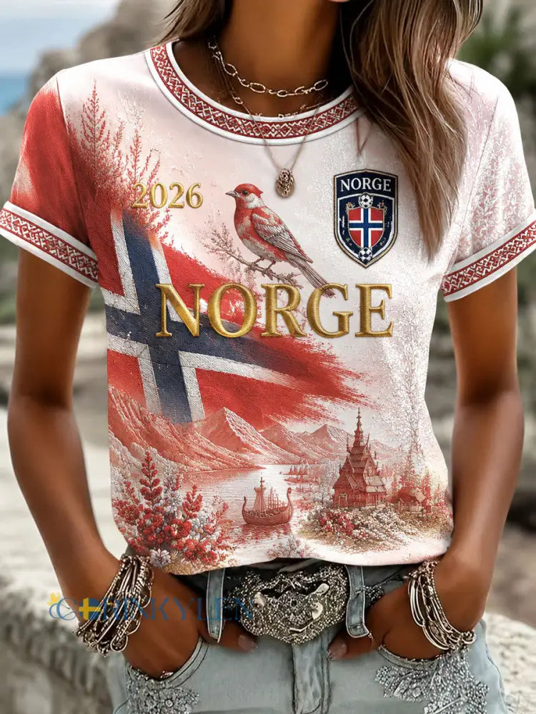 Damtröja i Norges fotbollsmotiv avslappnad stil - som bild / S