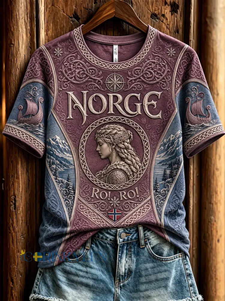 Damtröja i retrostil med norsk vikingtotem avslappnad stil - som bild / S