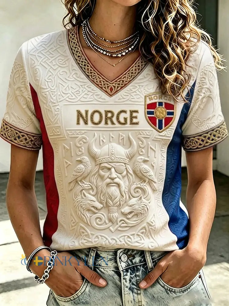Damtröja med fotbollsinspirerad norsk och keltisk print kortärmad - kränk-vitt / S