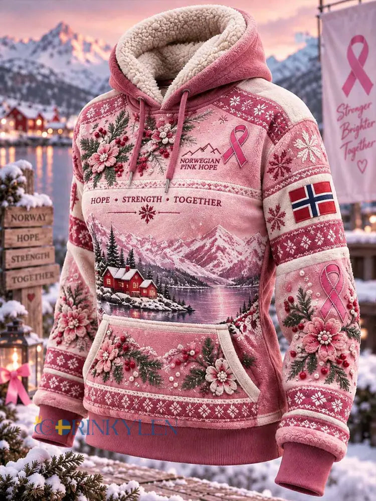 Damtröja med tryck för bröstcancermedvetandet under vintern - som bild / S