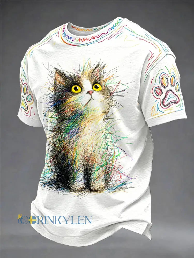 Graffiti Cat Fun Casual Unisex T-shirt - vitt / S