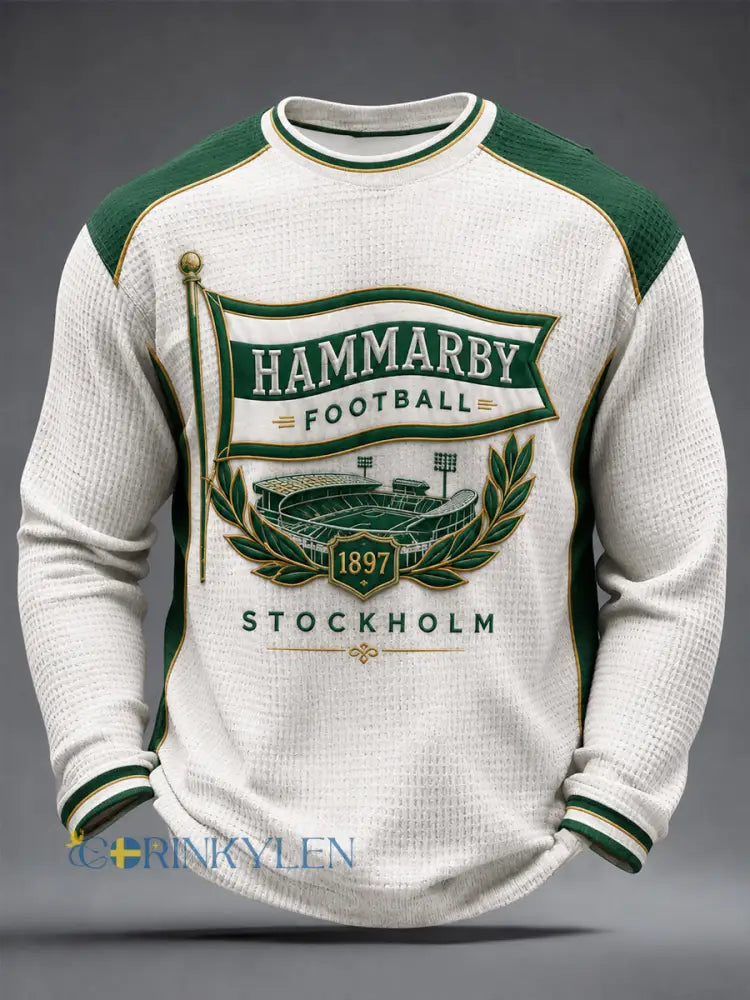 Hammarby grönt och vitt 1915 fotboll våffelväv T-shirt - som bild / S