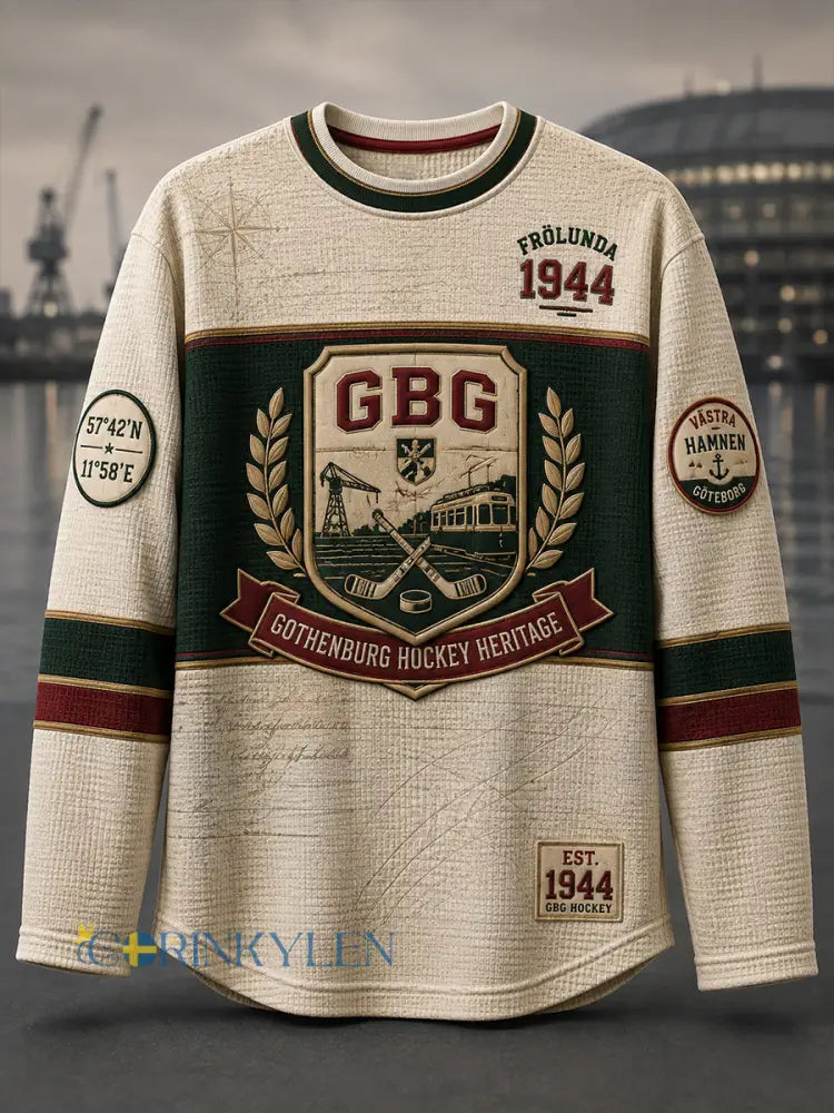 Herr 1944 Göteborg Hockeyarv Våffelmönstrad Waffle T-shirt med lång ärm - A / S