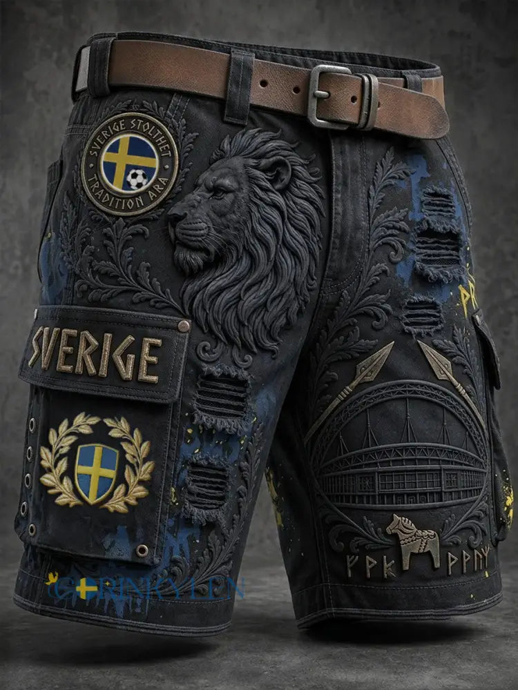 Herr Retro Sverige Fotboll älskare 2026 Tryckta last Shorts - svart / S