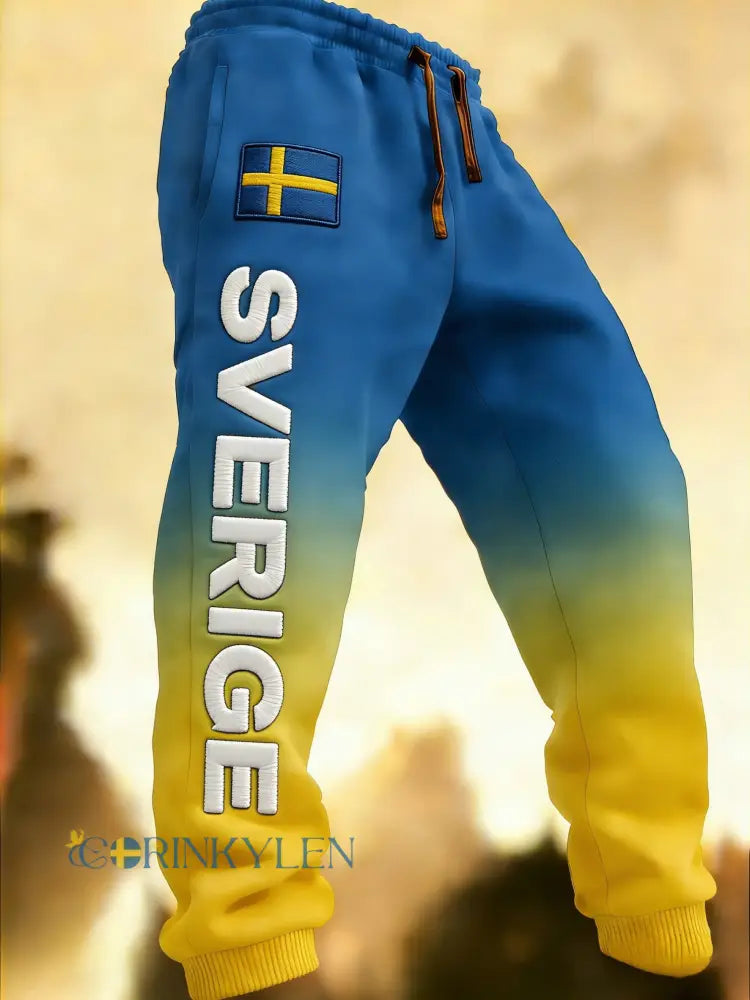 Herr Retro Viking Svensk Flagga Märke Fritidshusor - blå / S