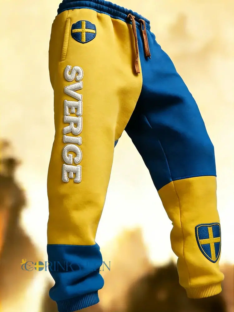 Herr Retro Viking Svensk Flagga Märke Fritidshusor - blå / S
