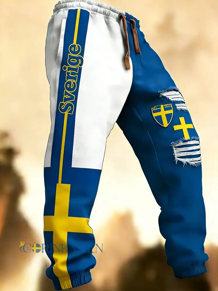 Herr Retro Viking Svensk Flagga Märke Fritidshusor - blå / S