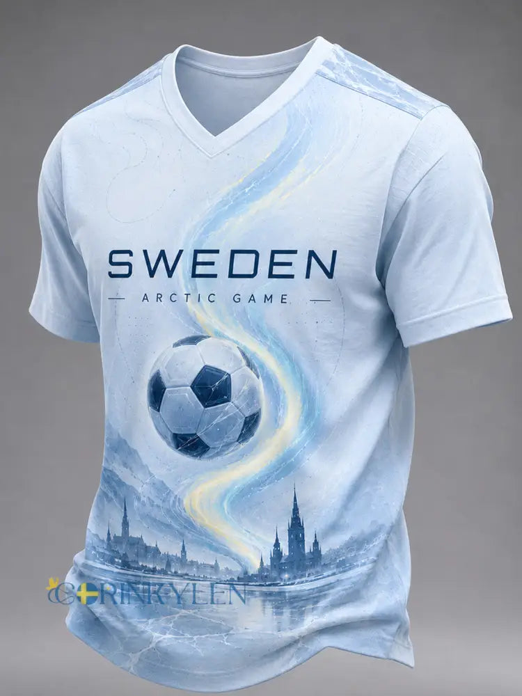 Herr-T-shirt med fotbollsmotiv V-ringning och korta ärmar - A / S