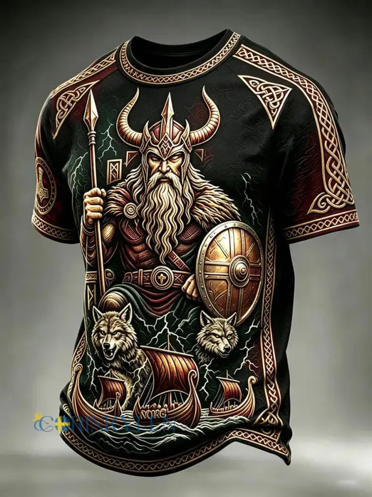 Herr-Vikingtryckt avslappnad t-shirt med korta ärmarna - som bild / S