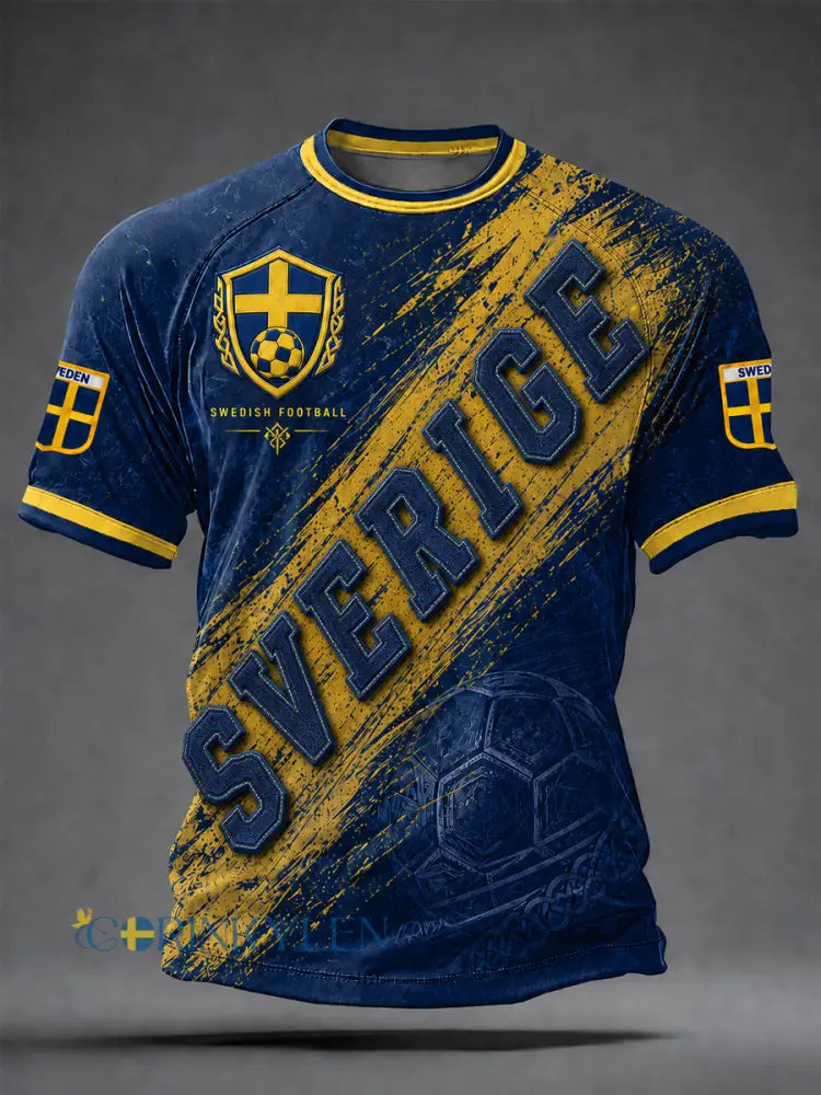 Herrar Retro Svensk Fotboll Supporterkonst Tryckt Avslappnat Tröja - A / S