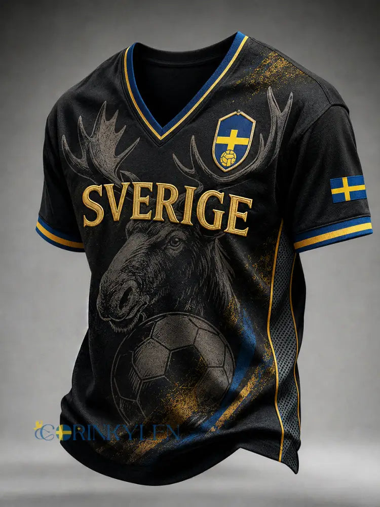 Herrar Retro Svensk Fotboll Supporterkonst Tryckt Avslappnat Tröja - A / S