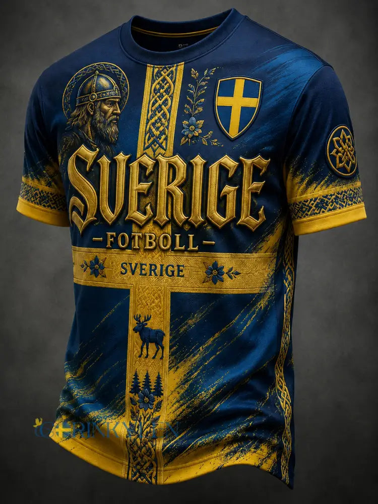 Herrar Retro Svensk Fotboll Supporterkonst Tryckt Avslappnat Tröja - A / S