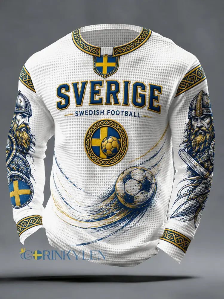 Herrar Retro svensk fotbollssupporterkonsttryck avslappnad vafleruksweater - A / S