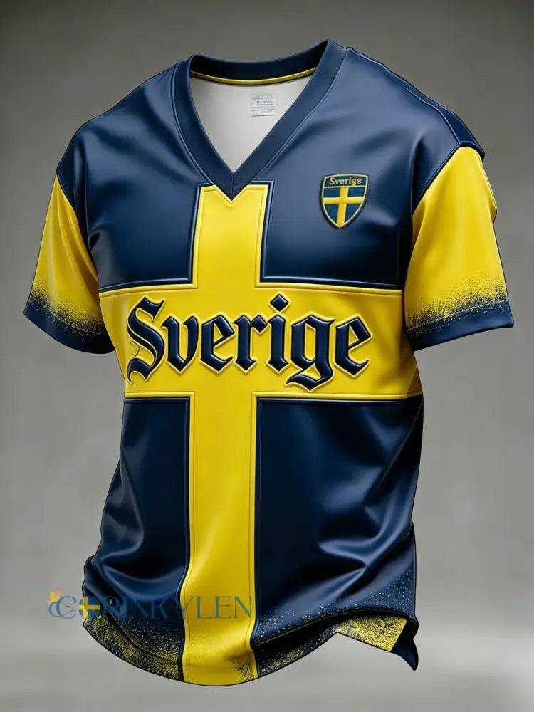 Herrar Retro Sverige 2026 Fotboll V-ringad kortärmad T-shirt - blå / S