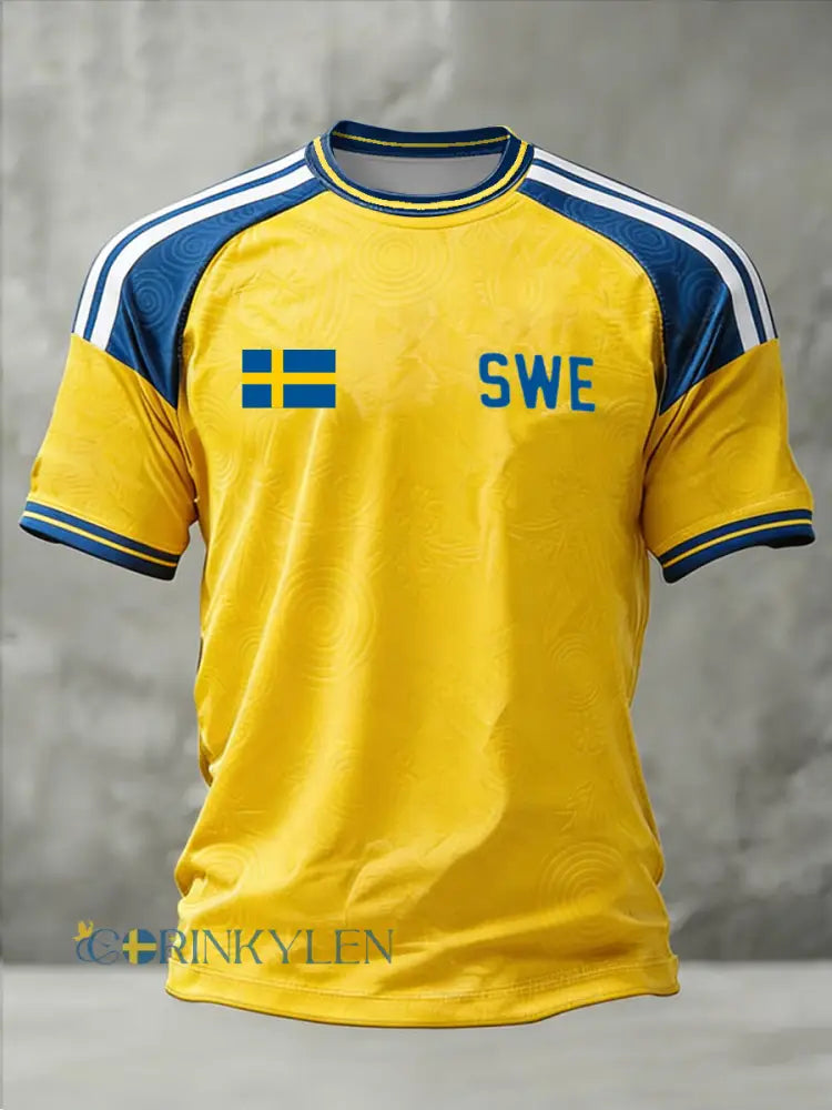 Herrarnas svensk fotbollslärd tryckt kortärmad t-shirt - som bild / S