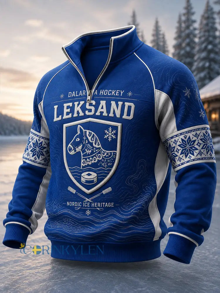 Herrarnas svenska ishockeytröja Leksands IF – favorit för fans och älskare halvdragkedja och ståkrage - A / S