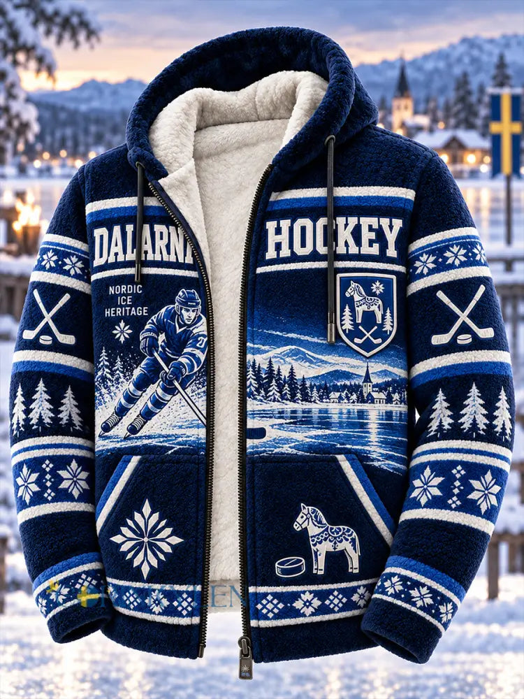 Herrarnas svenska ishockeytröja Leksands IF – fleecefodrat jacka med huva för fans och älskare - A / S