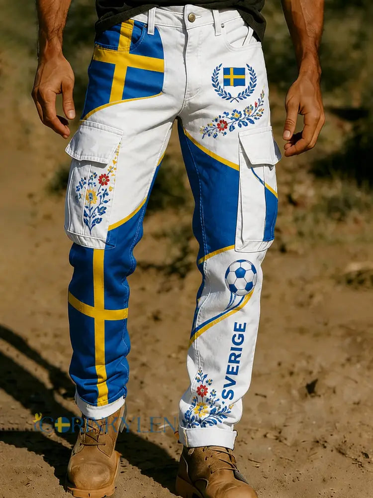 Herrbyxor med konsttryck på temat fotbollssupport för män - A / S