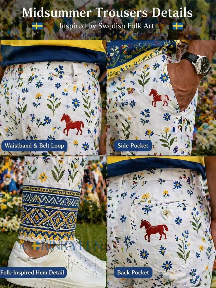 Herrbyxor med konsttryck som firar den svenska midsommarfesten - G / S